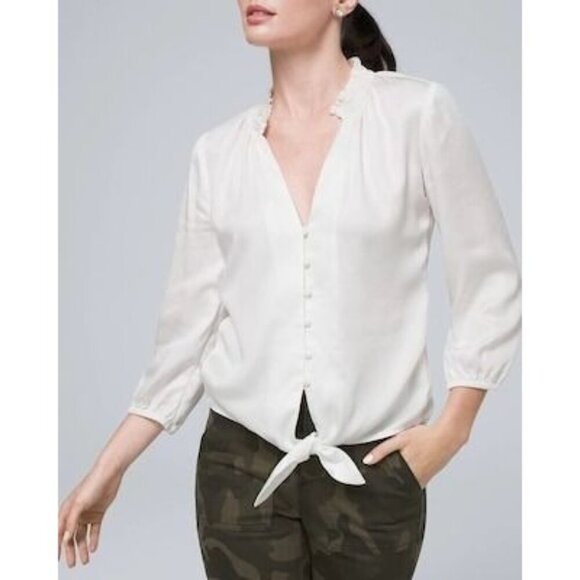 White House Black Market Pretty Essential Blouse With Tie Waist NWT Small - Picture 2 of 8